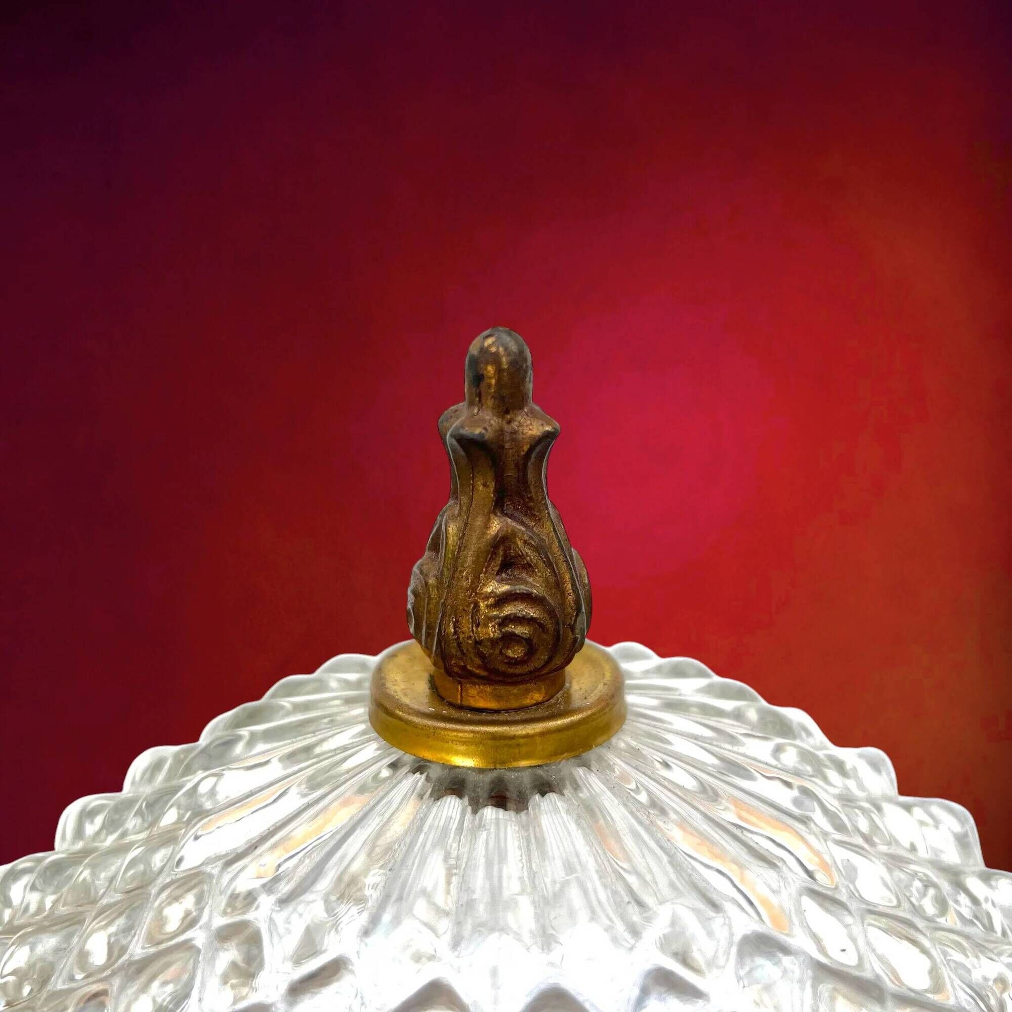 Pair of Massive Belgium ceiling lights in pressed glass and gold metal – late 1960s