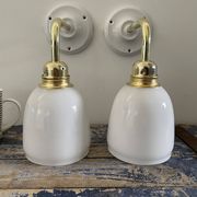 Pair of vintage white opaline sconces restored