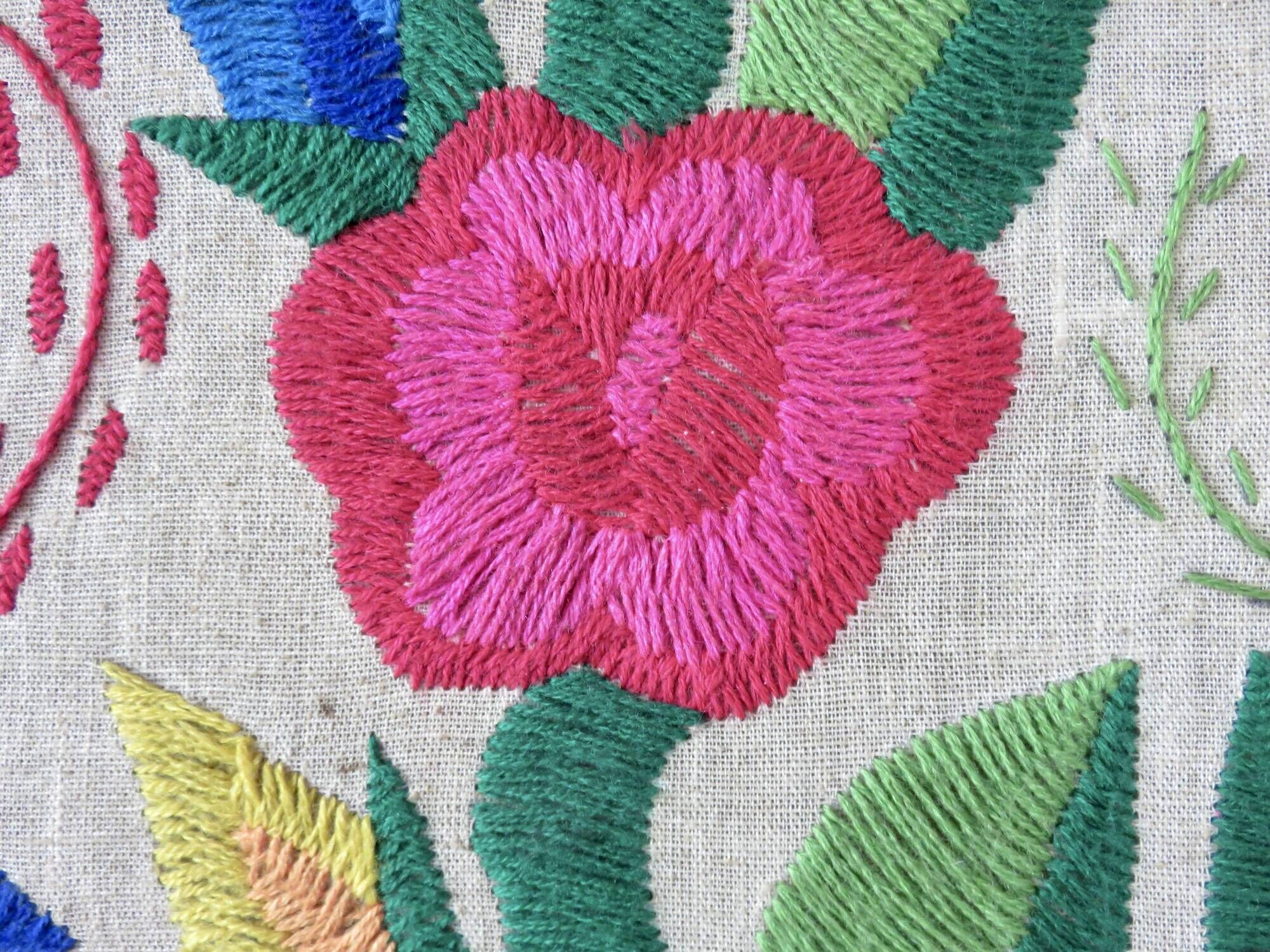 Large Mexican tapestry OTOMI TENANGO, colourful flowers and birds, 1970