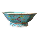 Ancient octagonal offering bowl in Chinese porcelain, Famille Rose s