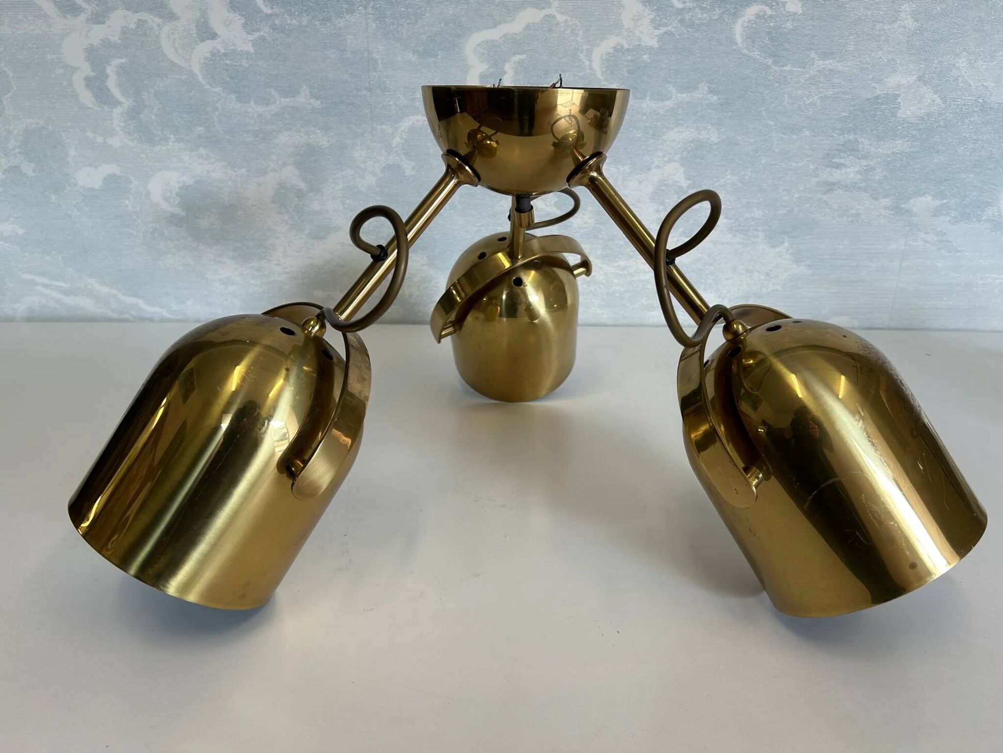 Brass ceiling light with 3 adjustable spotlights by Florian Schulz, Germany, 1970s