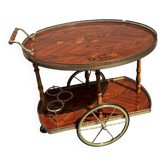 Chariot à boissons en marqueterie italienne et laiton, milieu du 20e siècle