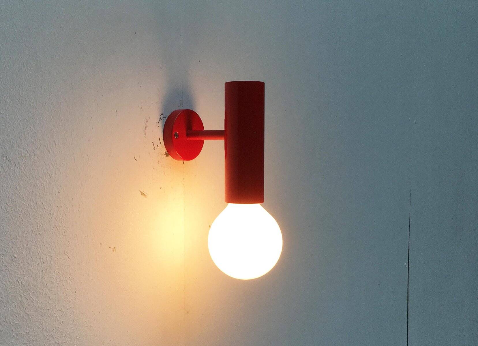 Mid-century minimalist red wall lamp, set of 2.