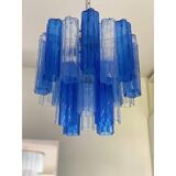 Contemporary sky- blue and blue "tronchi" murano glass sputnik chandelier