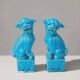 Pair of blue Fô dogs - glazed ceramic - Chinese blue - Mid 20th century