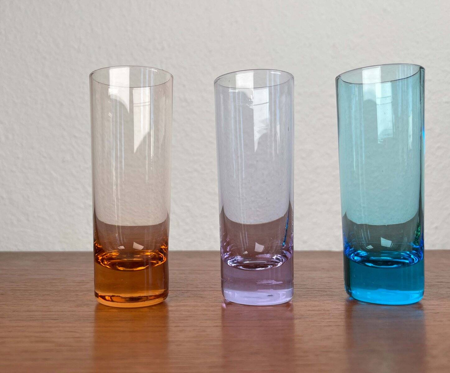 Coloured German shot glasses from the mid-century, 1960s, set of 6.