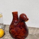Zoomorphic pitcher bird / hen 1970 glazed ceramic brown and yellow