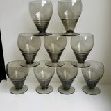 Set of 9 art deco liqueur glasses in smoked glass 30-40s