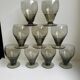 Ensemble de 9 verres à liqueur art déco en verre fumé années 30-40