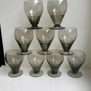 Set of 9 art deco liqueur glasses in smoked glass 30-40s