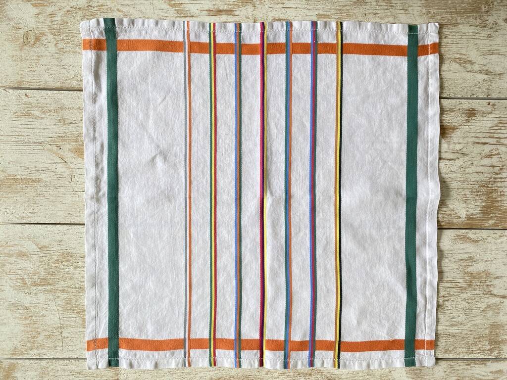 Nappe "style basque" et ses 12 serviettes - 220x146 cm - métis lin/coton