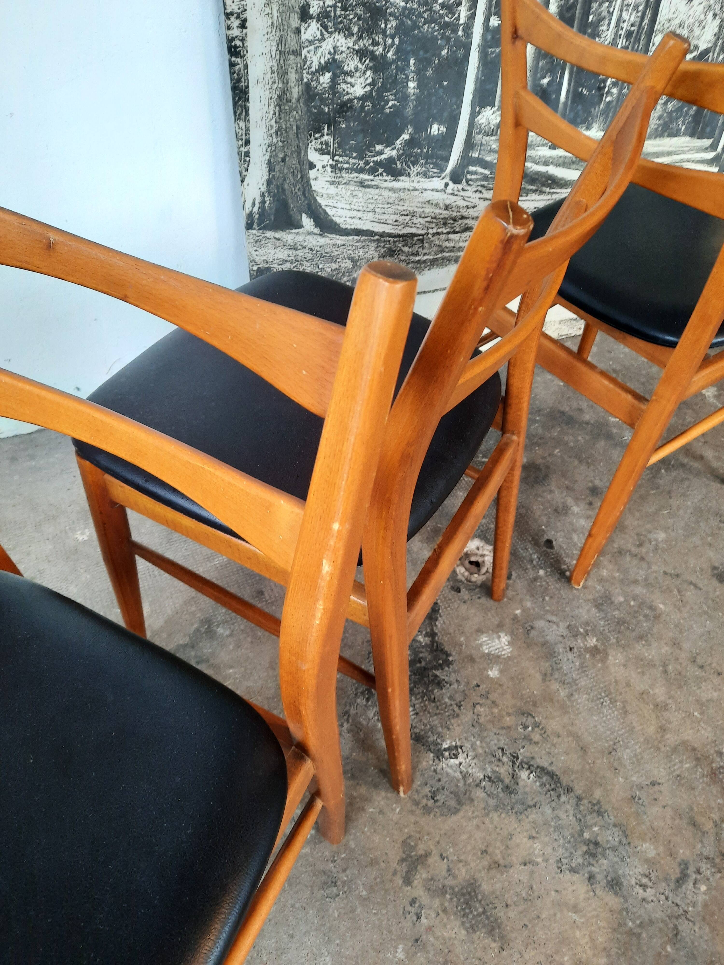 Set of 4 vintage Scandinavian chairs with Skaï seat