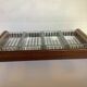 Old wooden serving tray and molded glass bowls