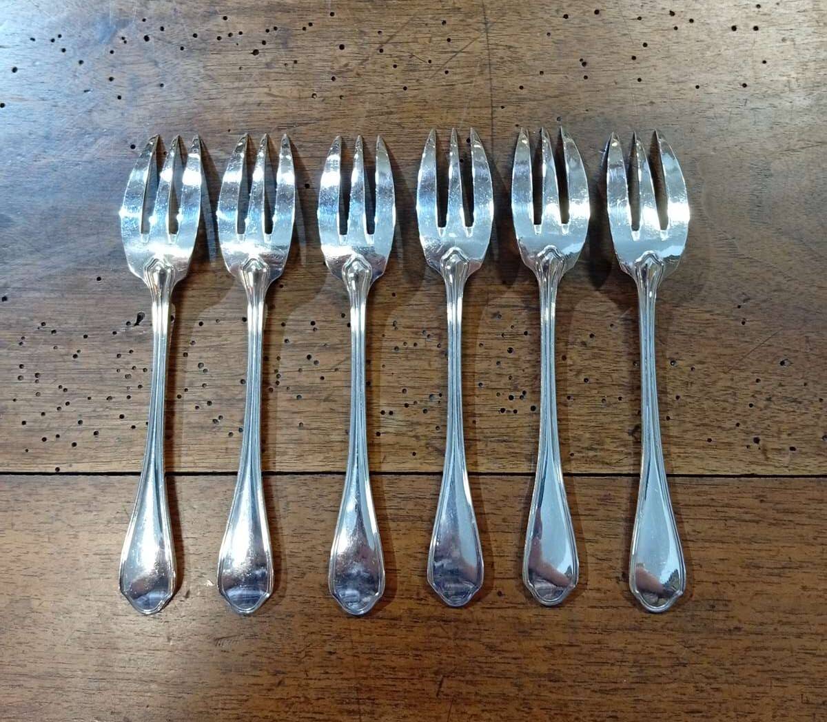 Set of 6 silver-plated fish forks by Ravinet d'Enfert