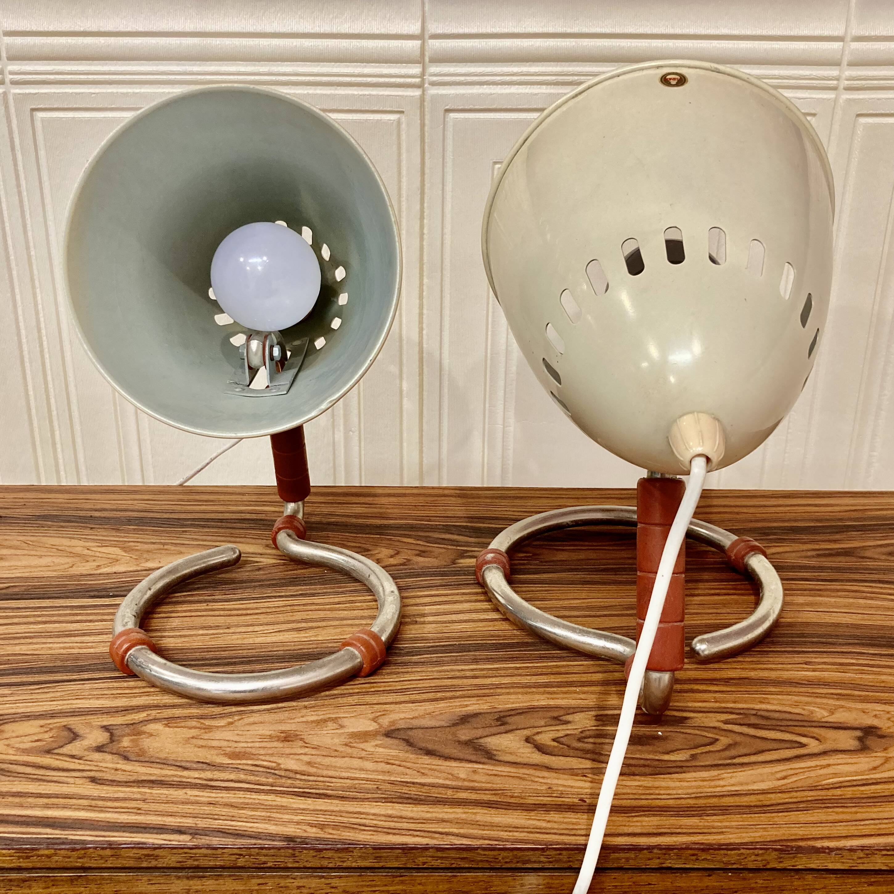 Pair of large metal osram lamps 1950.