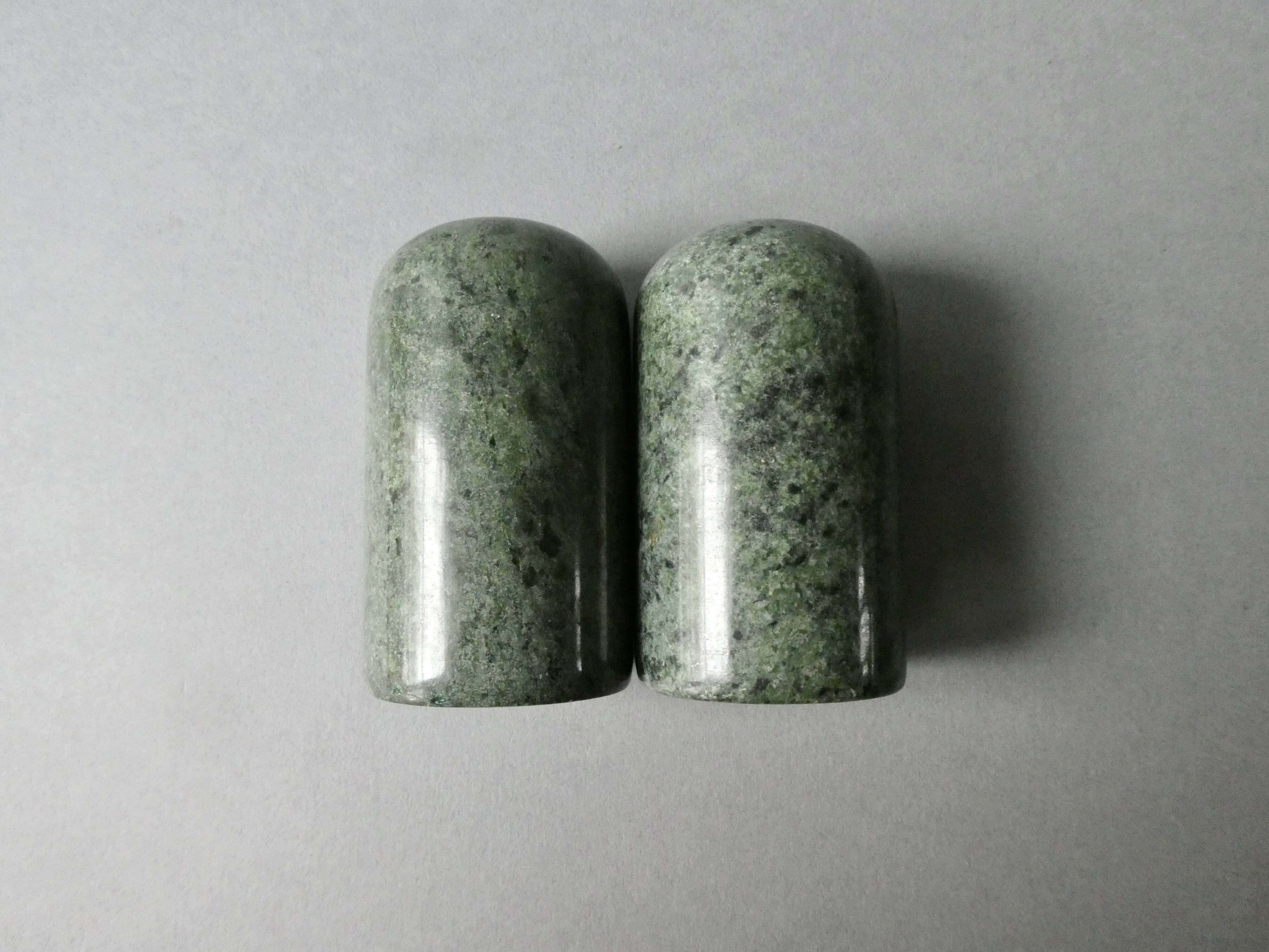 Green marble salt and pepper shakers, 1980s