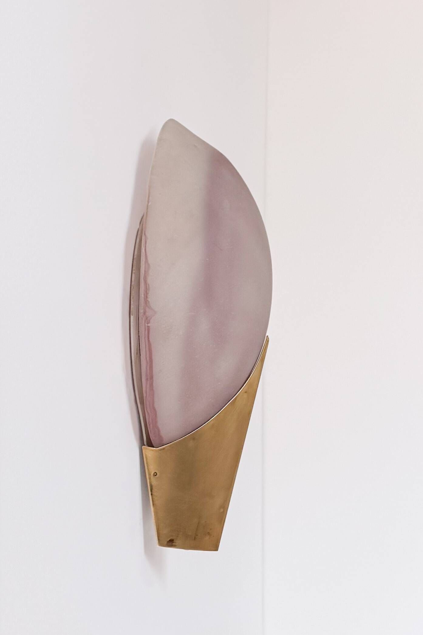 Vintage brass and frosted tinted glass wall light, Denmark, 1970.