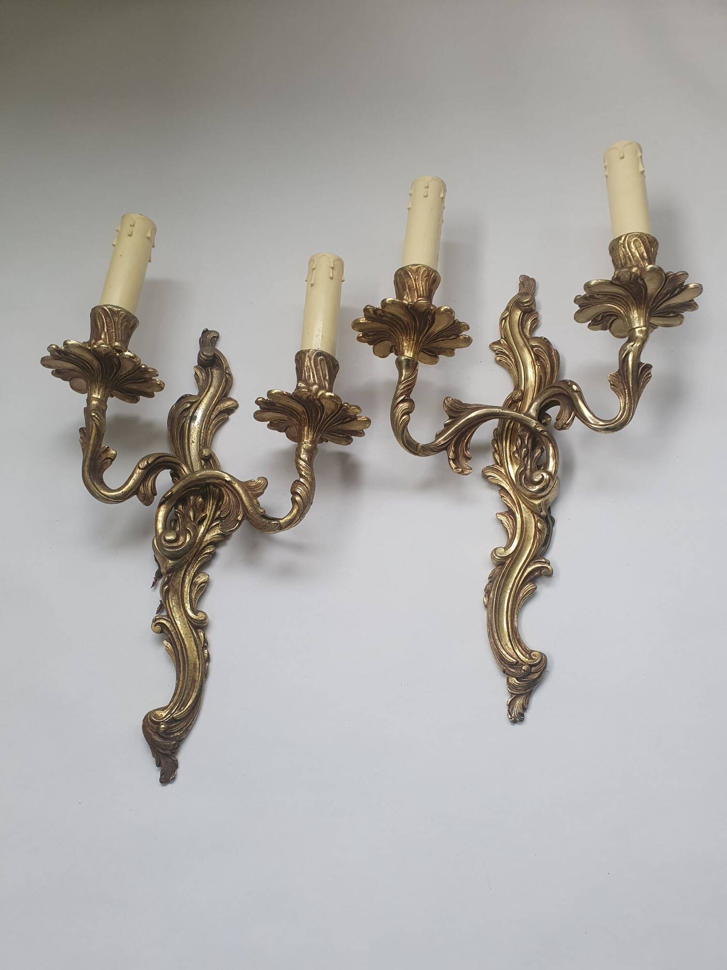 Pair of large antique candlestick wall sconces
