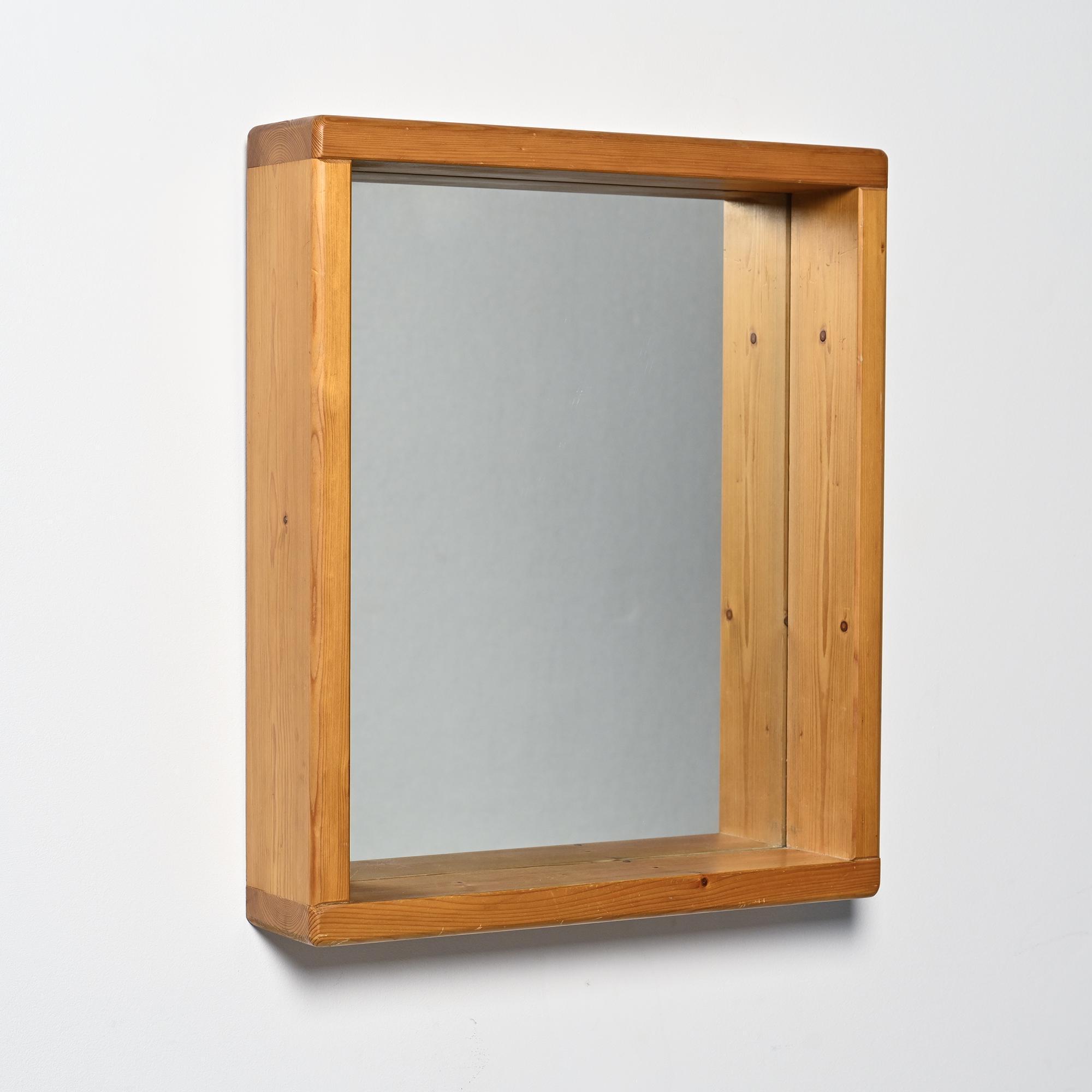 Solid pine mirror, Les Arcs, France, circa 1970