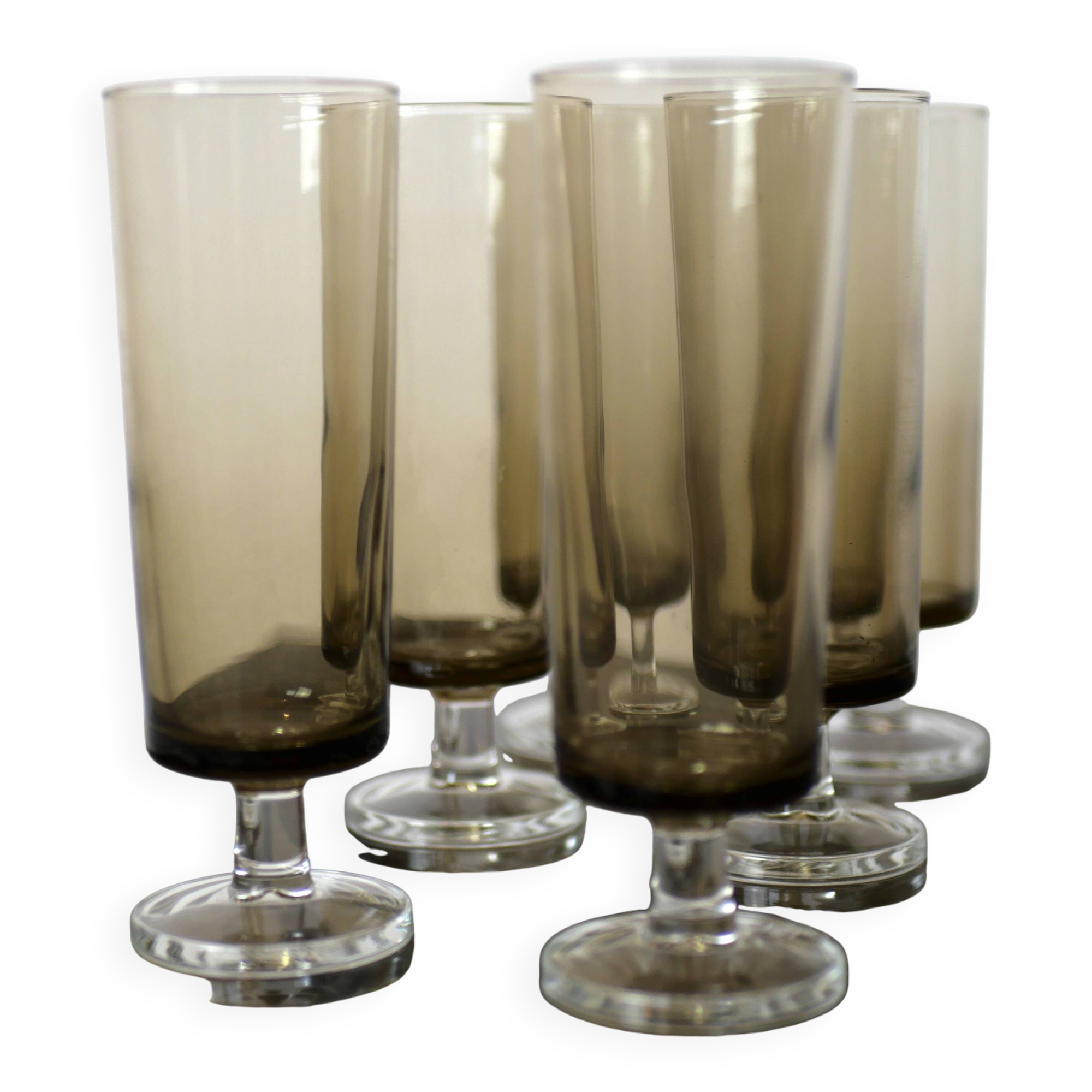 6 smoked glass champagne flutes 1970 - Luminarc
