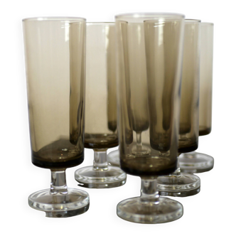 6 smoked glass champagne flutes 1970 - Luminarc