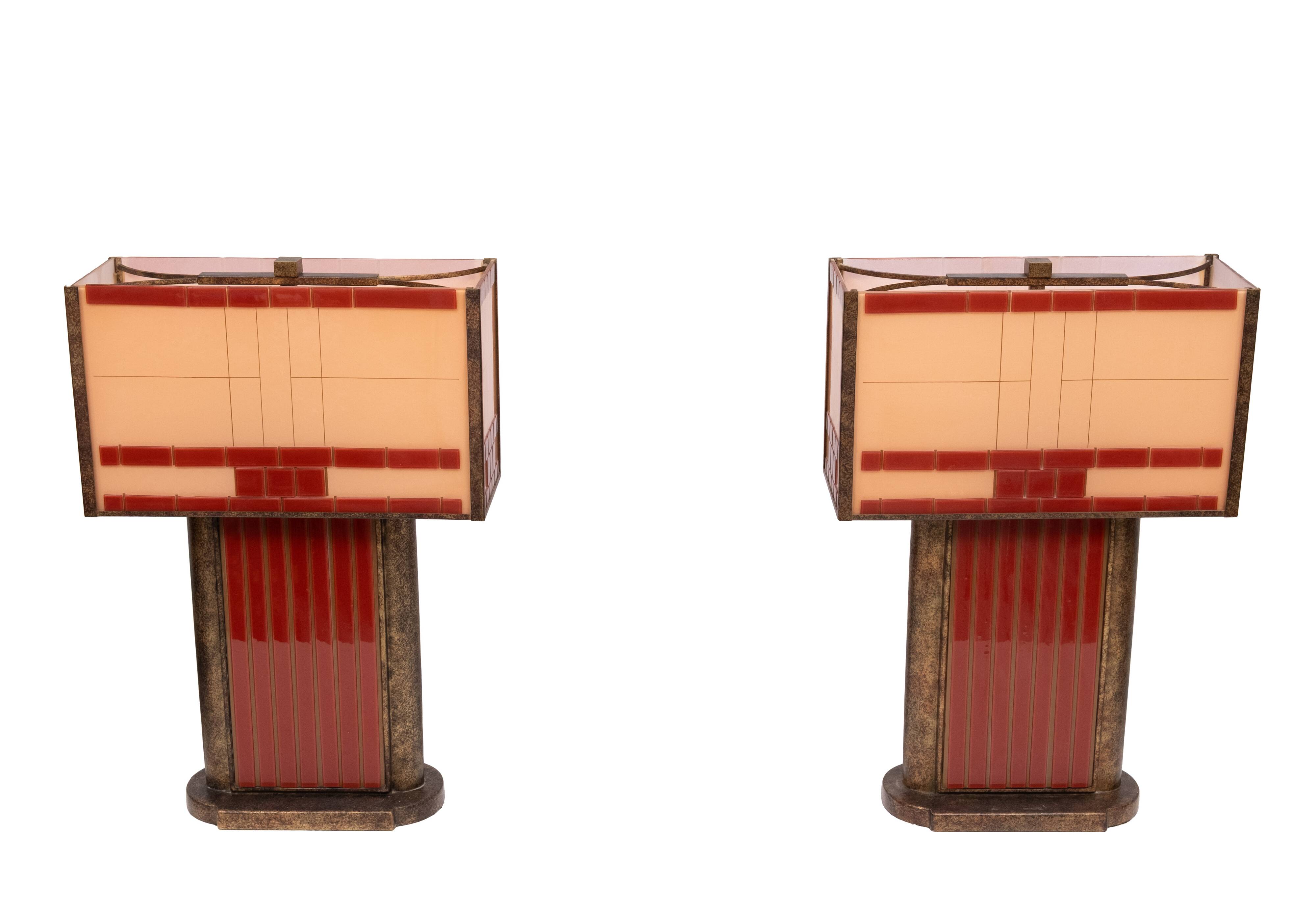 Stunning pair Art Deco style Cut Glass Table Lamps