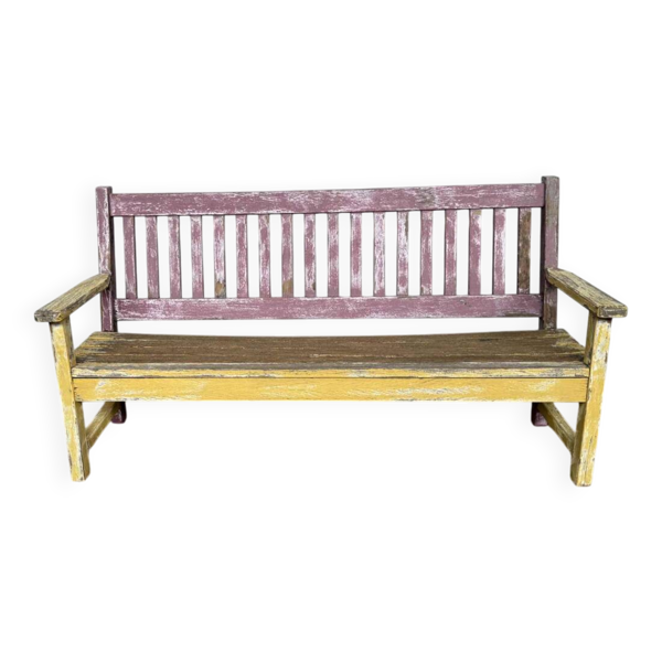 Ancien banc de bistrot  à dossier en chêne