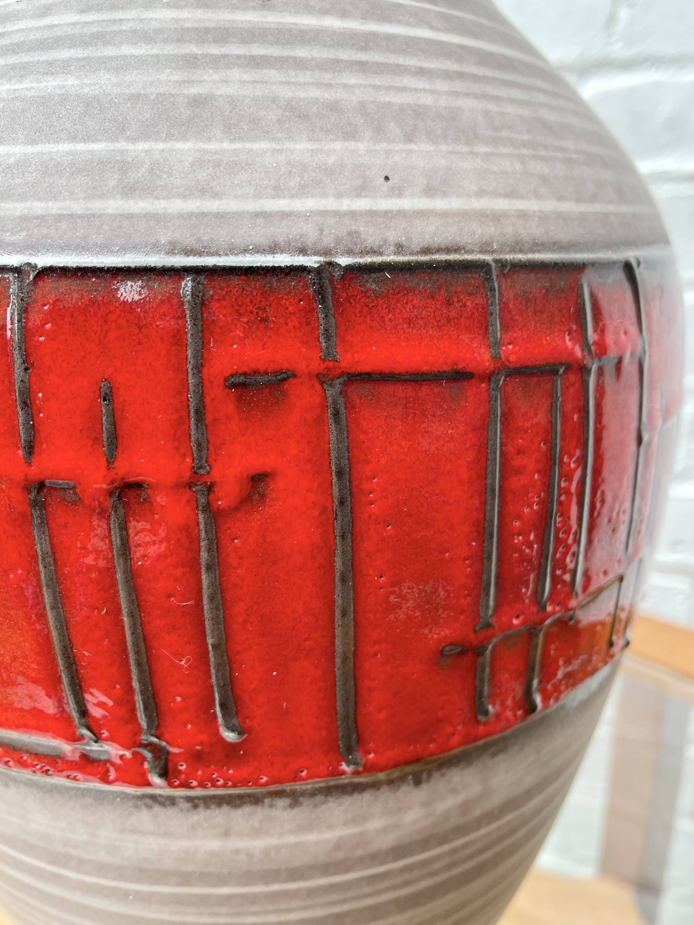 Vintage West German Vase Red Abstract Ceramic 1202/35