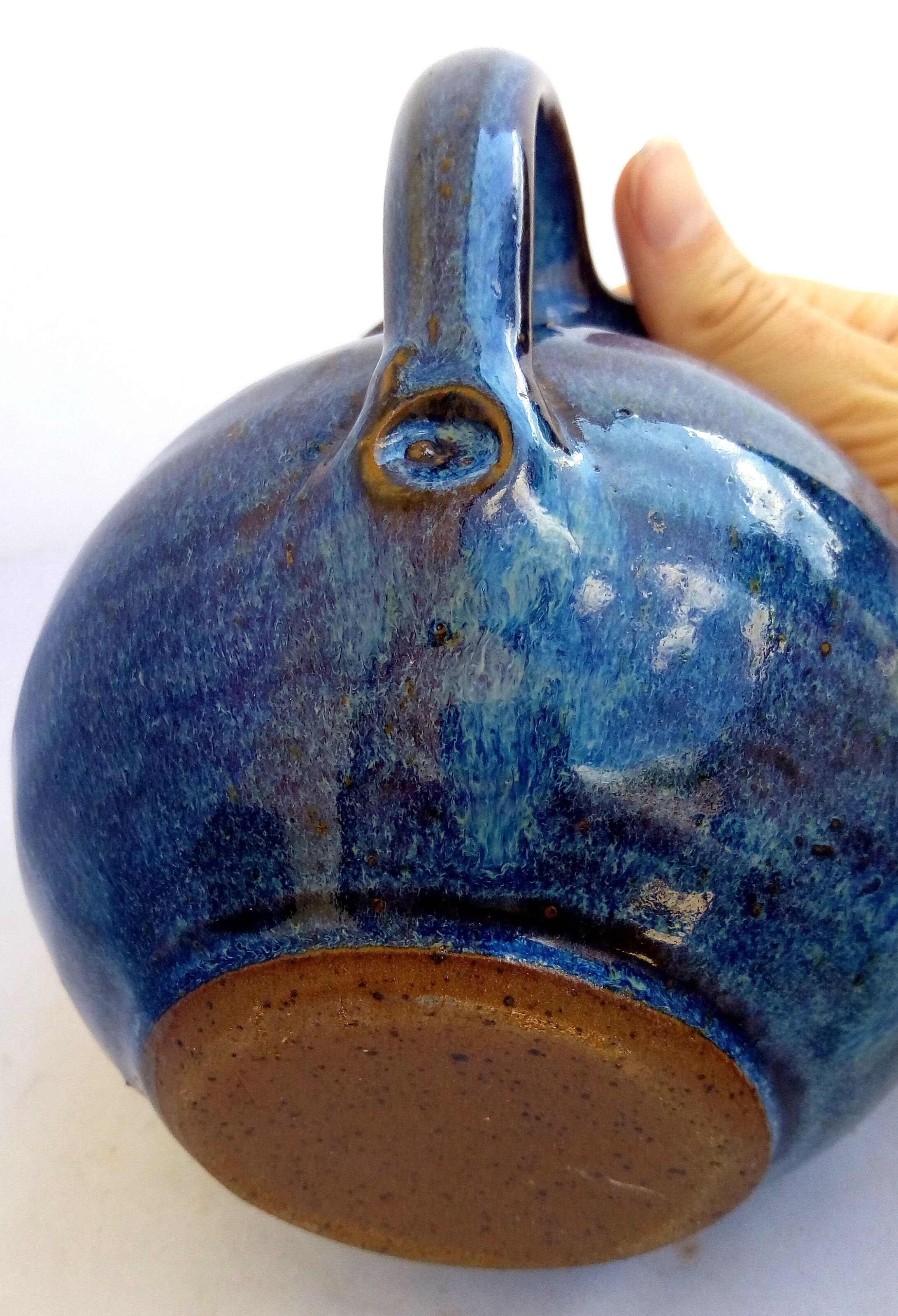 Ocean blue enamelled sandstone pitcher