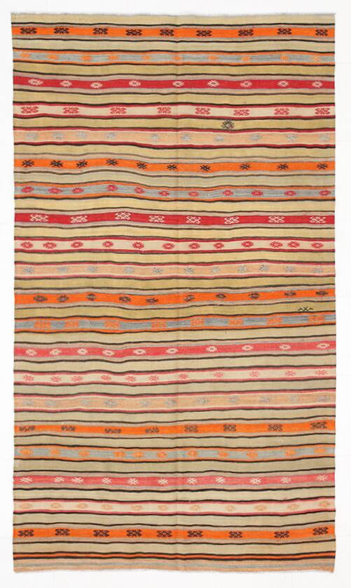5x9 Pale Orange Kilim Rug, Natural Dyes, Hanknotted Wool Rug, 163x282Cm