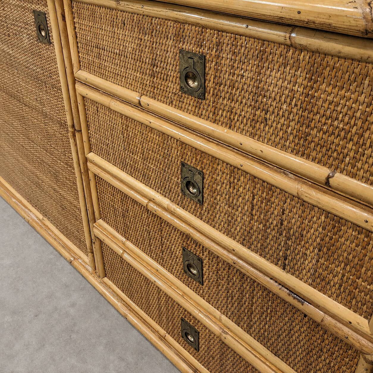 Vintage buffet in rattan and bamboo, Italy, circa 1970.