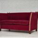 1970s, Danish 2-seater "Spanish" drop arm sofa, red furniture velour.