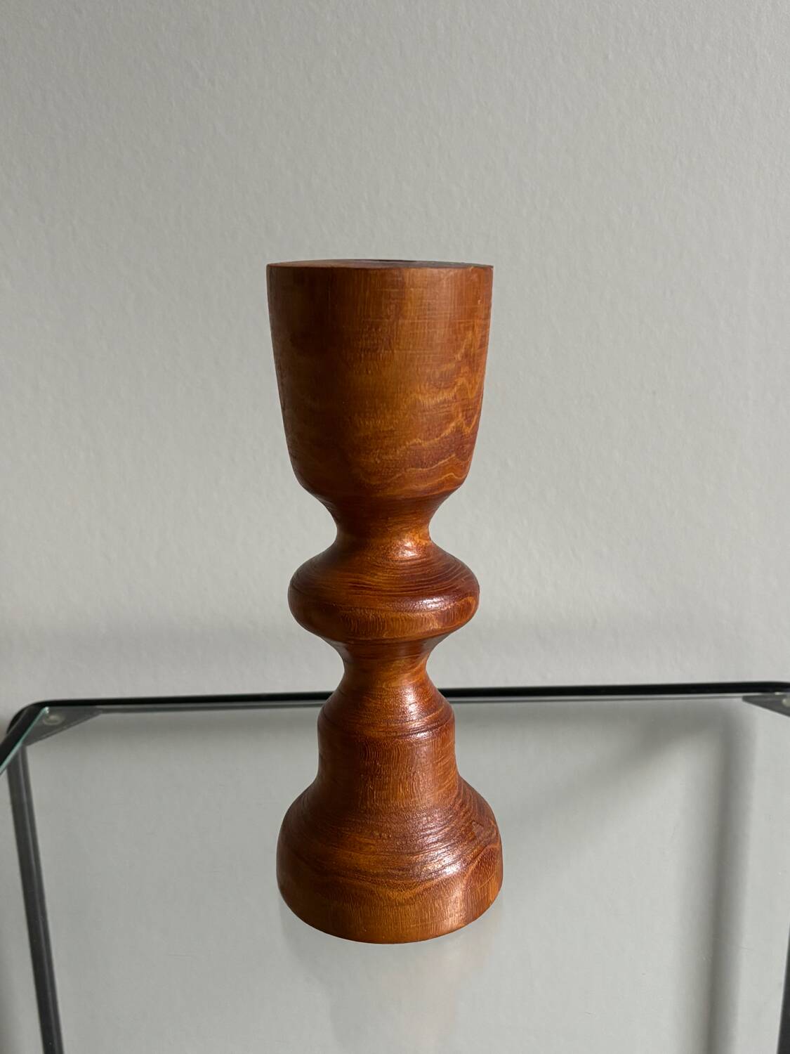 Turned wooden candle holder
