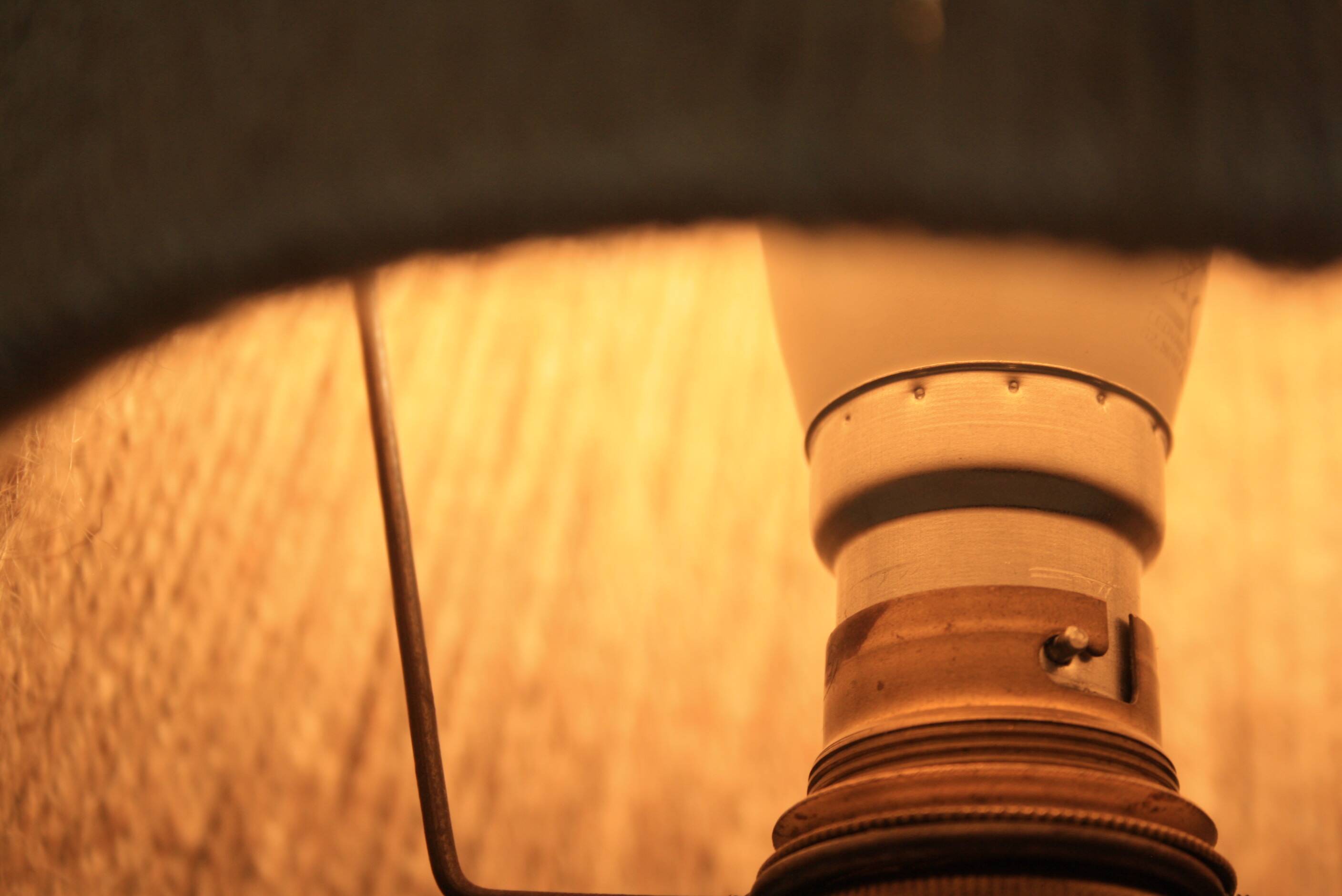 Signed ceramic lamp, rope lampshade