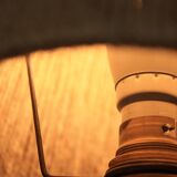 Signed ceramic lamp, rope lampshade