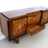 Art Deco Walnut, Briar Root and Ebonized Beech Sideboard, Italy
