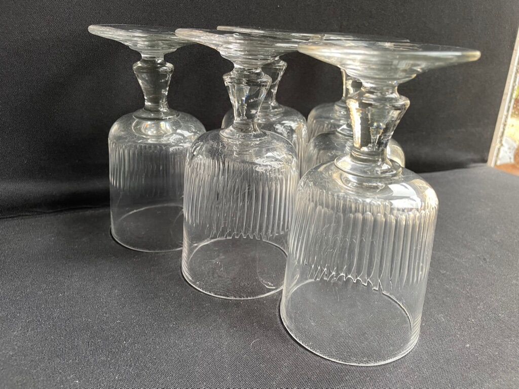 6 Large crystal glasses cut nineteenth