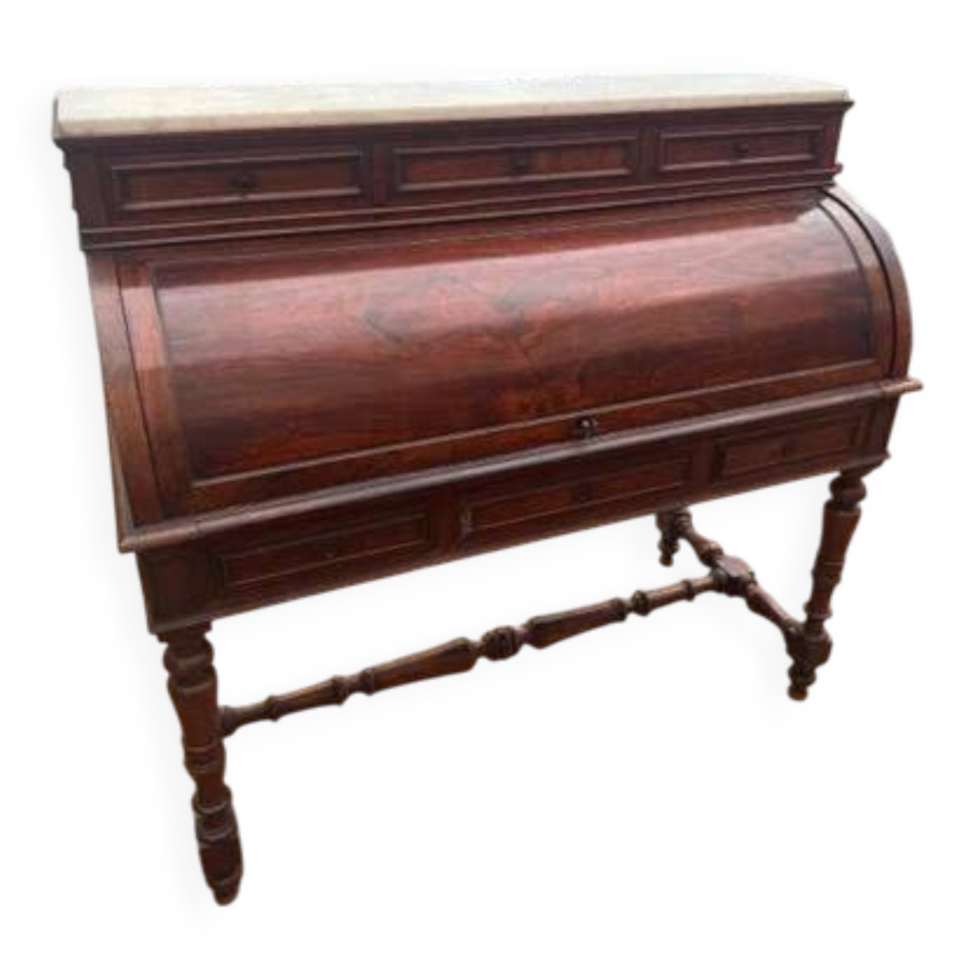 Secretary cylinder Mahogany white marble (Louis XVI style)