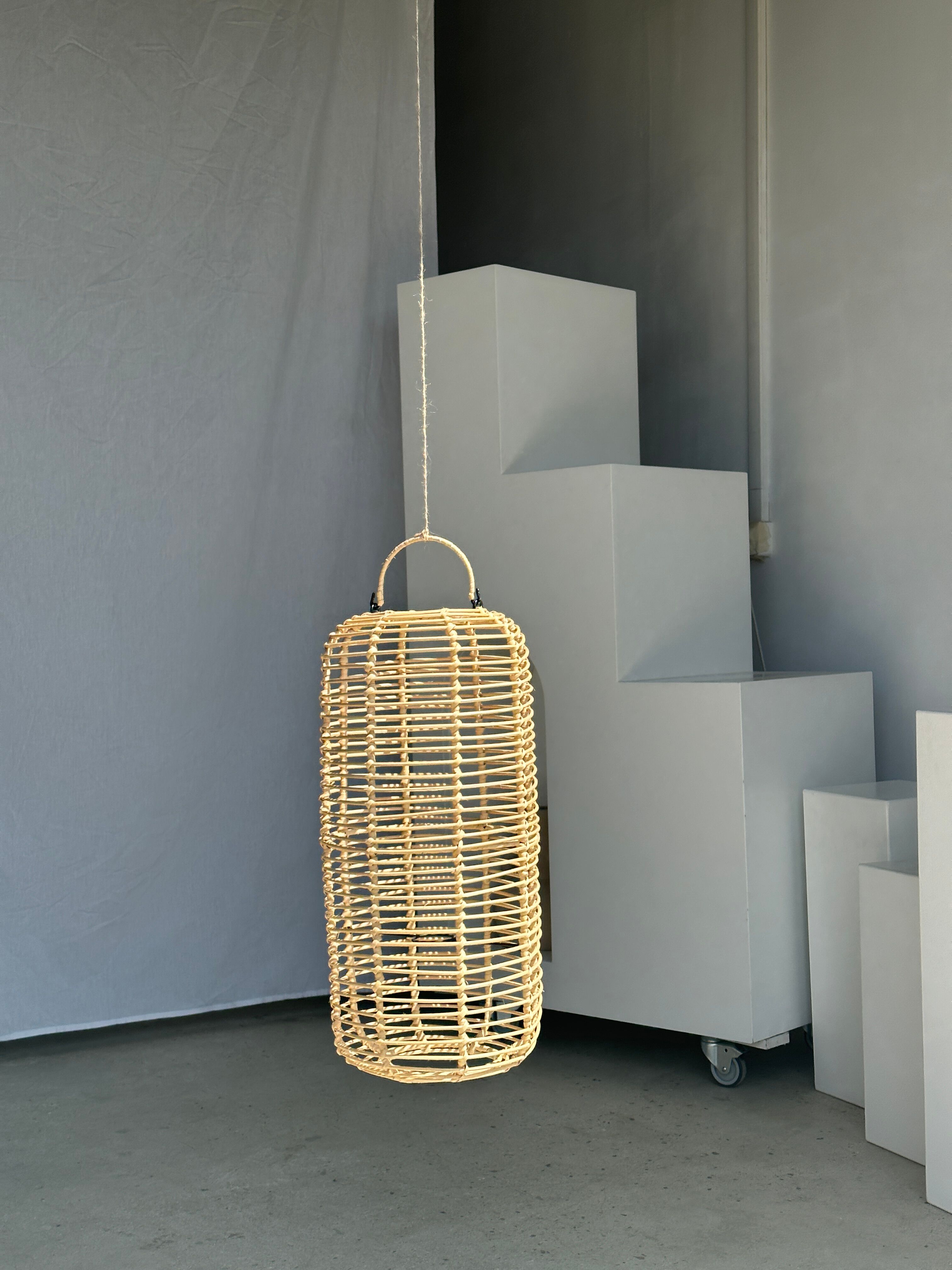 Large lantern-shaped rattan pendant lamp H50 D24
