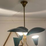 Vintage 3-light chandelier in gilded brass and metal from the 50s