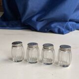 Set of hallmarked silver and fluted domed glass salt/pepper shakers