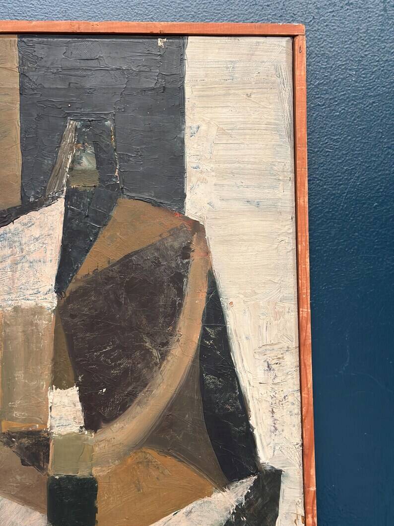 Original Swedish Oil on Canvas – "Abstrakt Komposition" by Hans Fritzdorf (1927–1990) – Vintage and Framed – 71 × 38 cm (28" × 15")