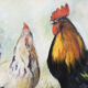 Oil on wood framed and signed Henri Merlet rooster & hen