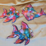 3 poissons en faïence de vallauris déco murale