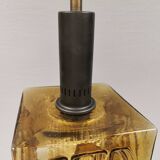 Older square hanging lamp with olive colored outer glass with inner shade of crystal glass