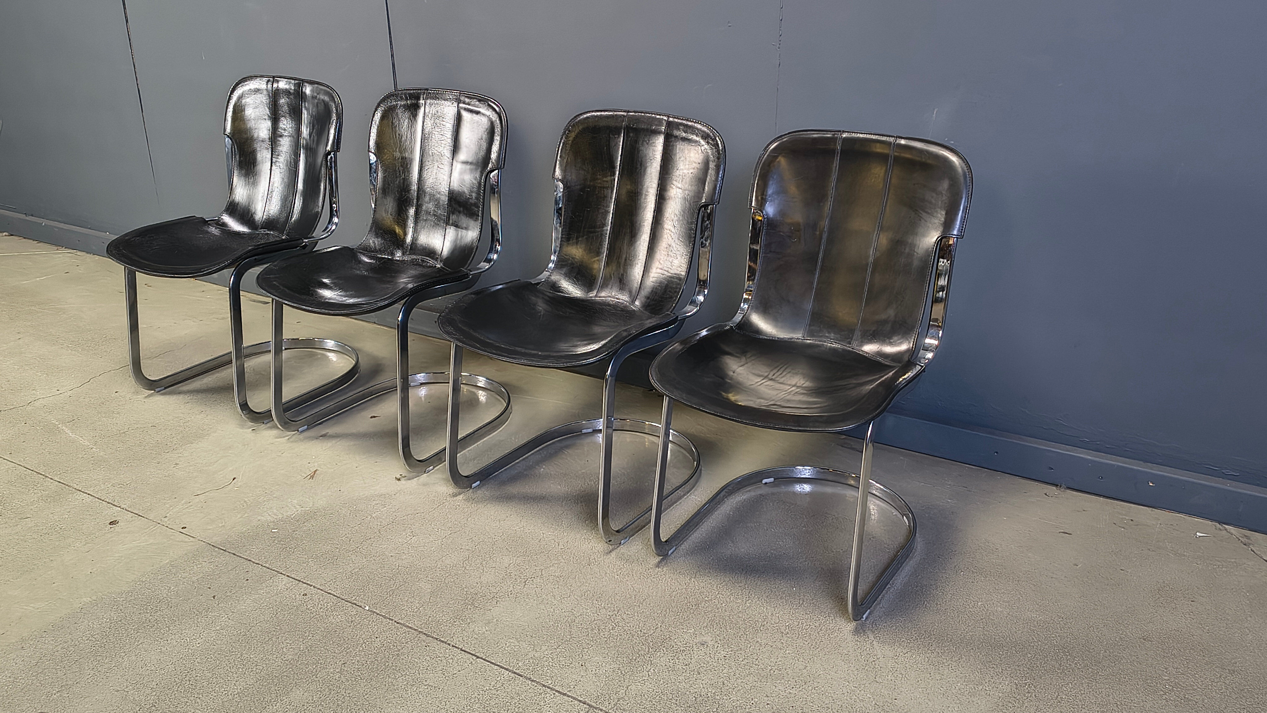 Vintage dining chairs by Willy Rizzo for Cidue set of 4, 1970s
