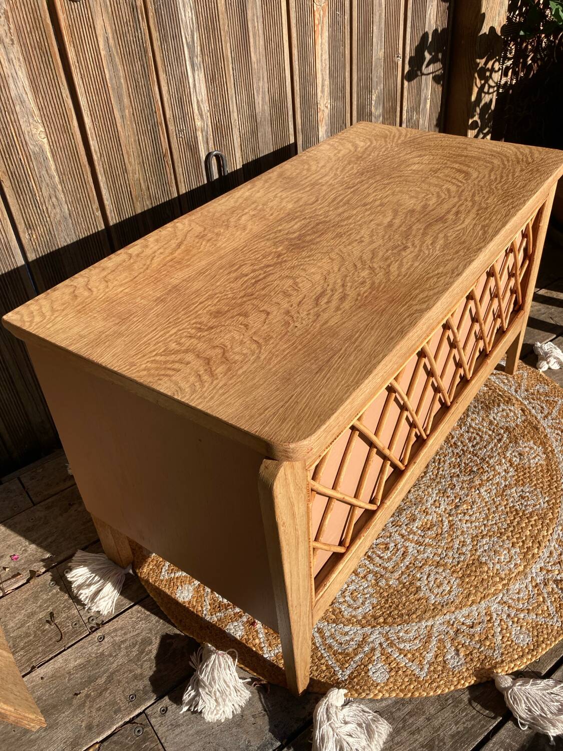 Vintage rattan toy chest or entryway furniture