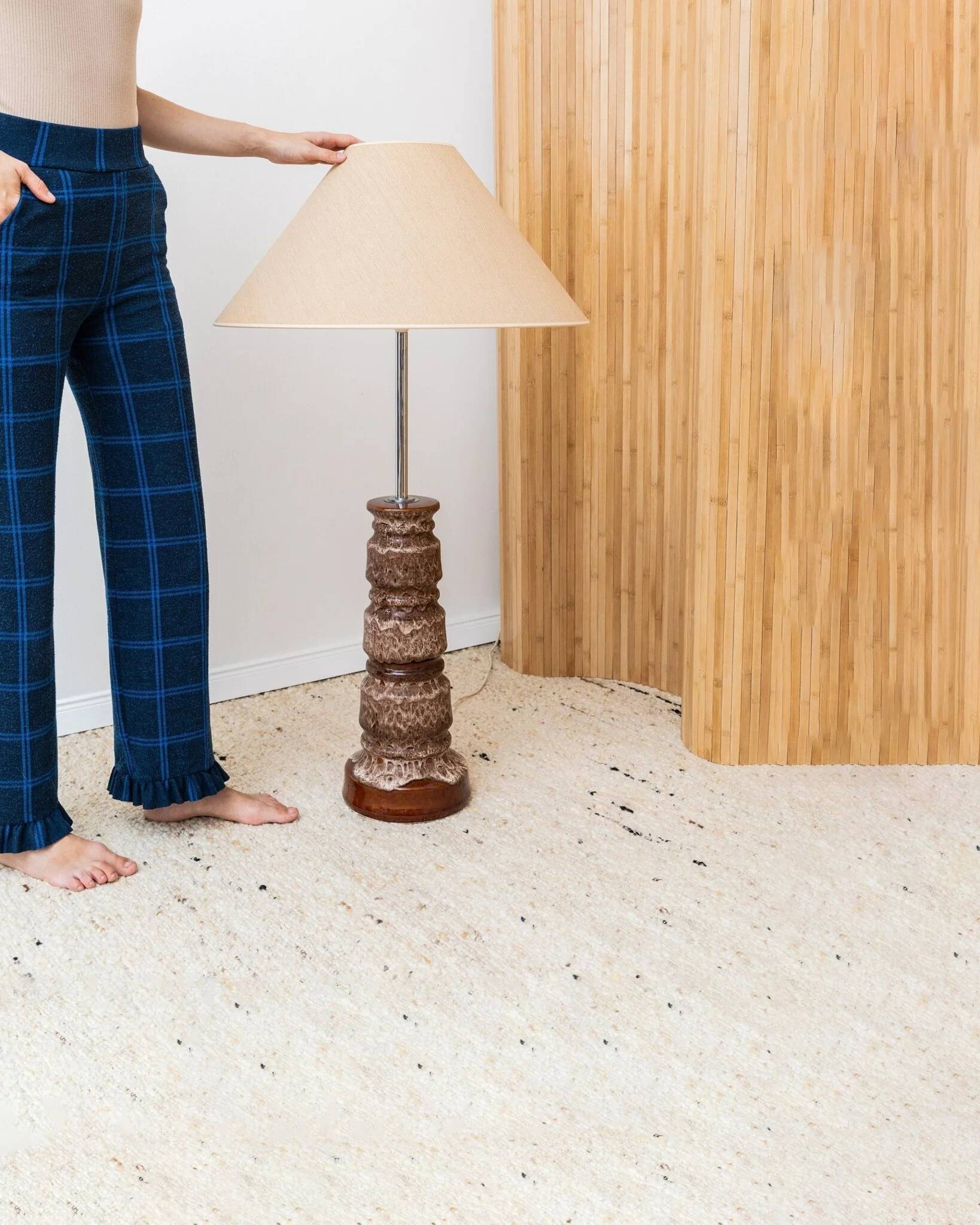 XXL ceramic floor lamp with shade - 1960s