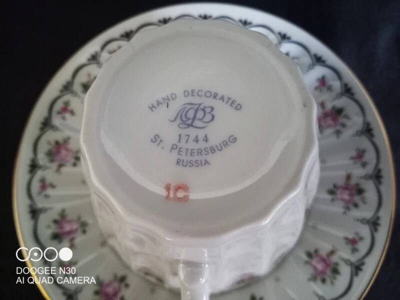 Tea cup with saucer in Russian porcelain Lomonosov, St Petersburg.