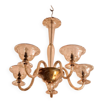 Murano chandelier in smoked glass with 5 branches